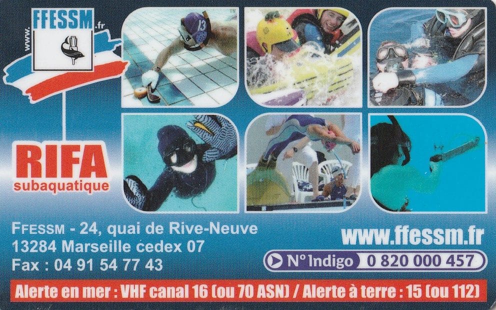 Certification RIFA (Réactions et Interventions Face à un Accident subaquatique).